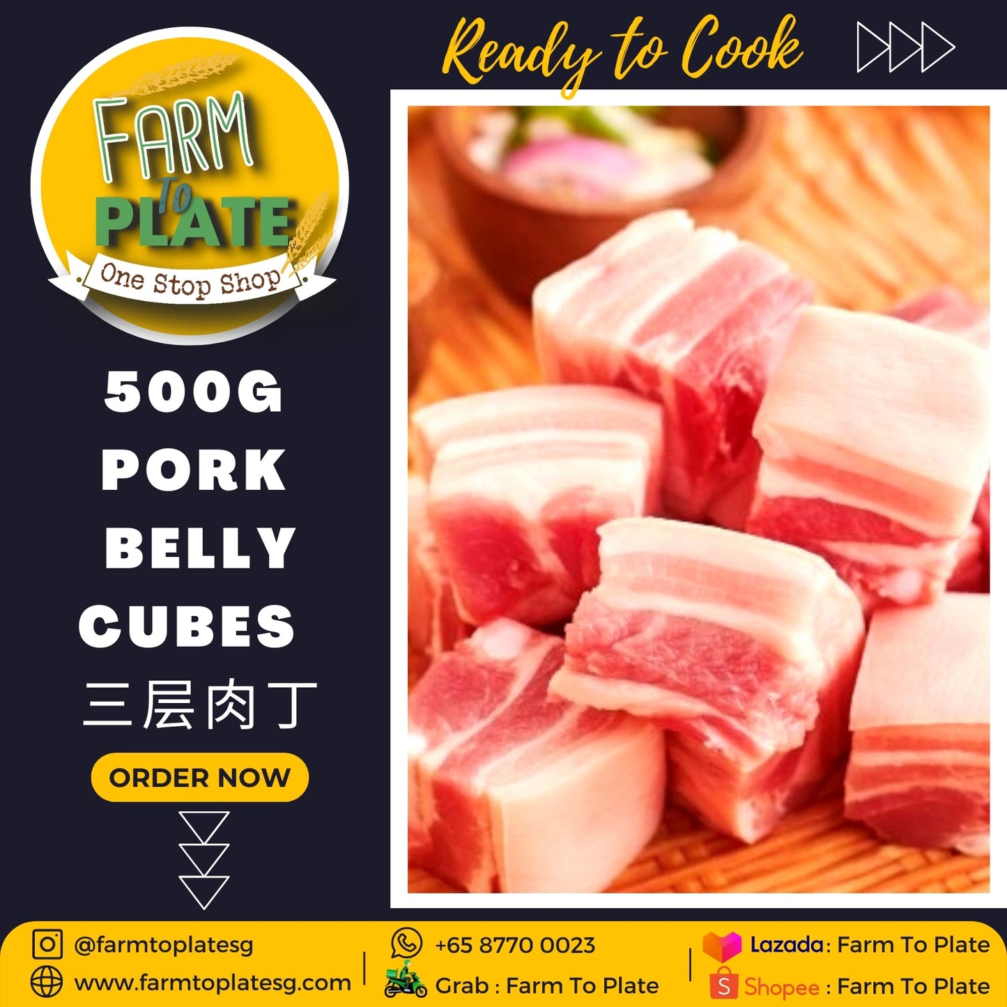 【FARM TO PLATE】SuperPork Pork Belly Cubes 500g / 三层肉丁