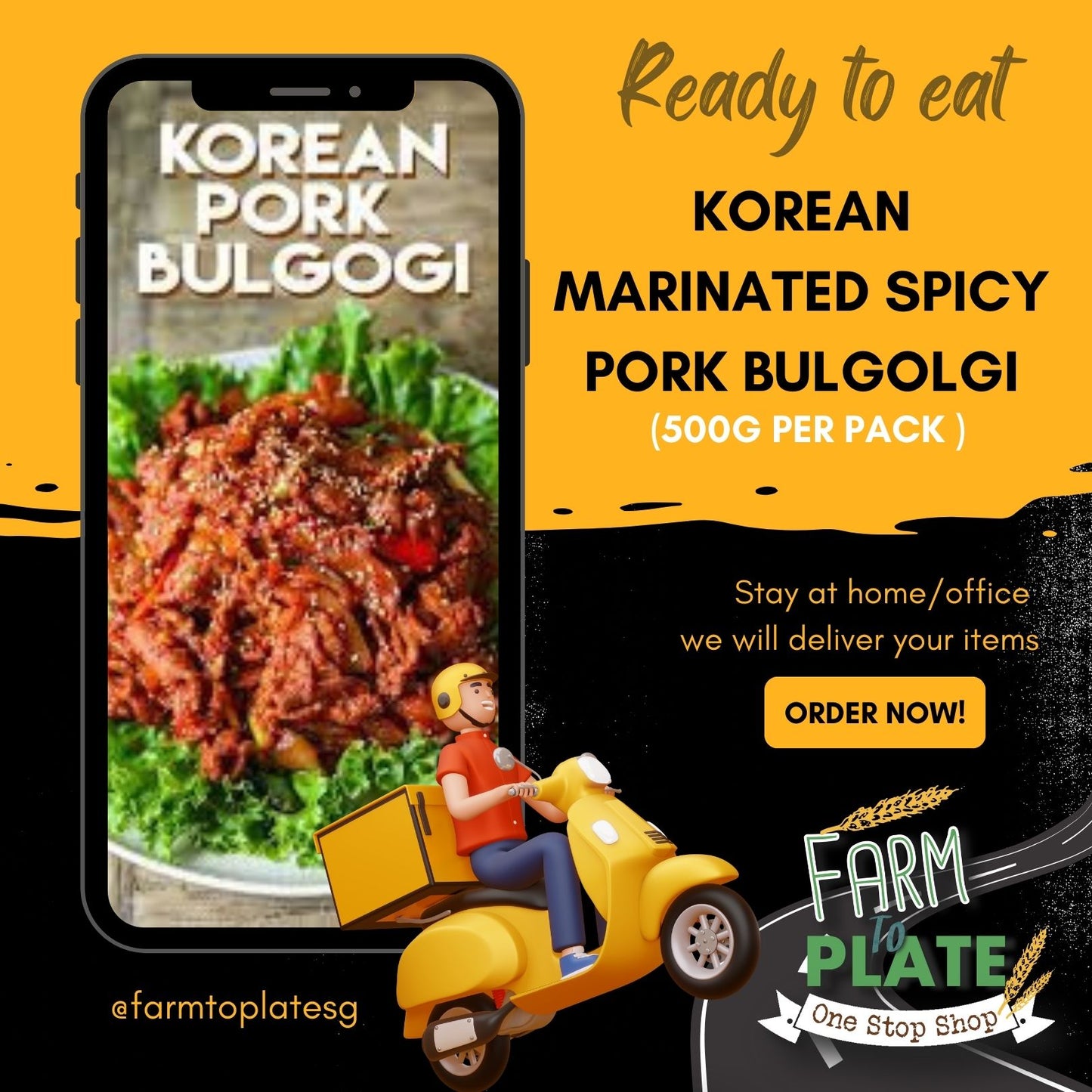 【FARM TO PLATE】500g Spicy Pork Bulgogi Marinated Meat / 韩式香辣猪肉片